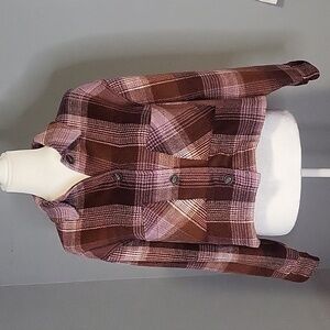 For The Republic Plaid Cropped Button Up Lightweight Soft Jacket Shacket Size M